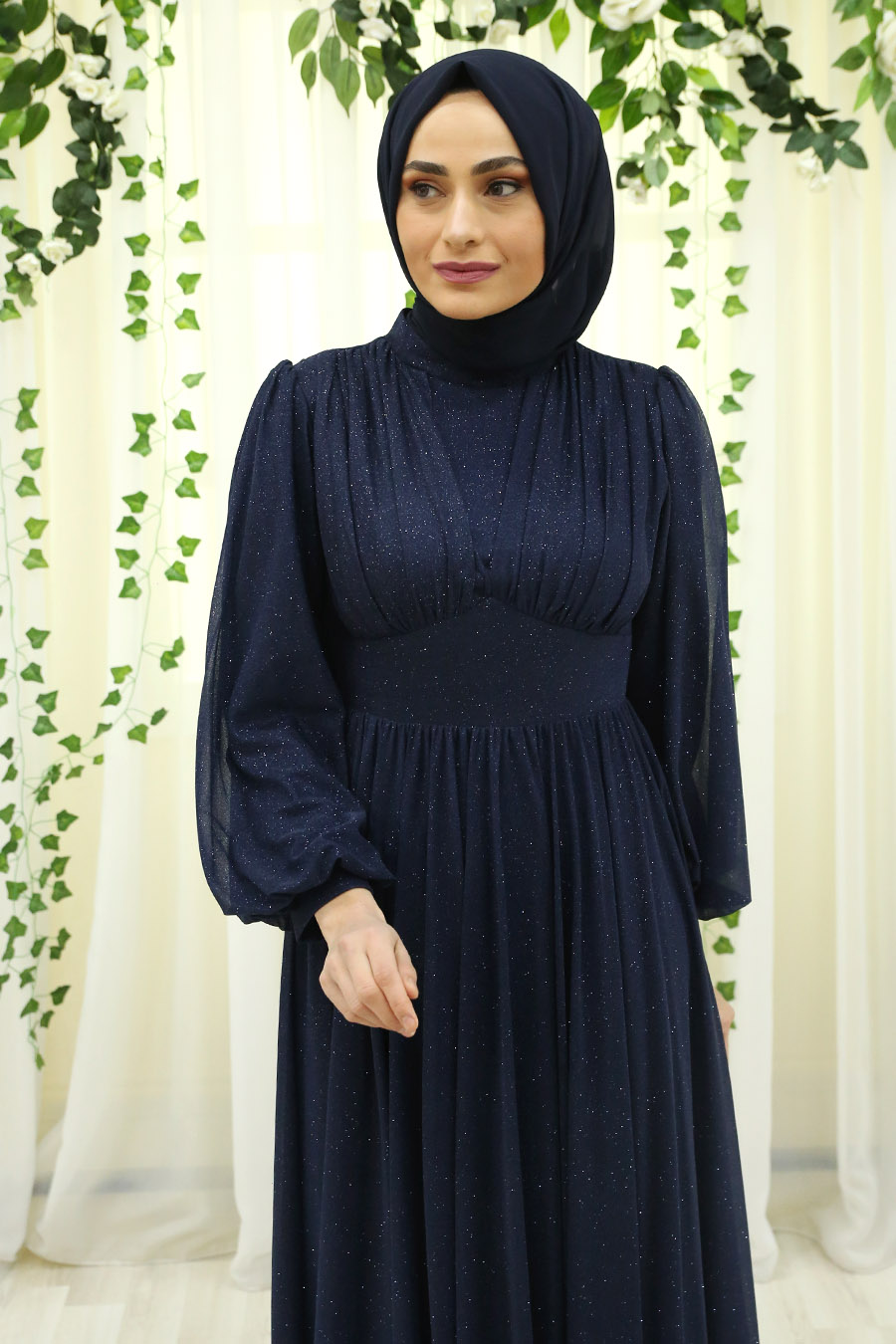 SHINING NAVY BLUE EVENING DRESS 